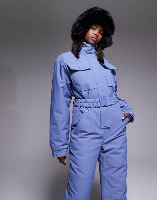 ASOS 4505 Ski retro belted ski suit with funnel neck in chalk blue, 4 of 4
