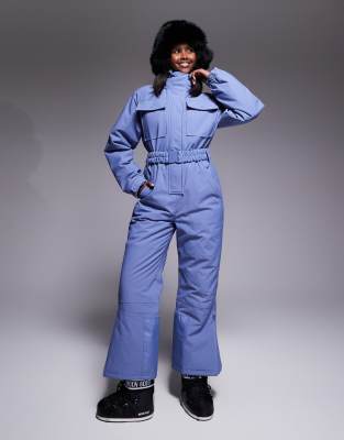 ASOS 4505 - Ski - Retro-Skianzug in Kalkblau mit Gürtel und Stehkragen