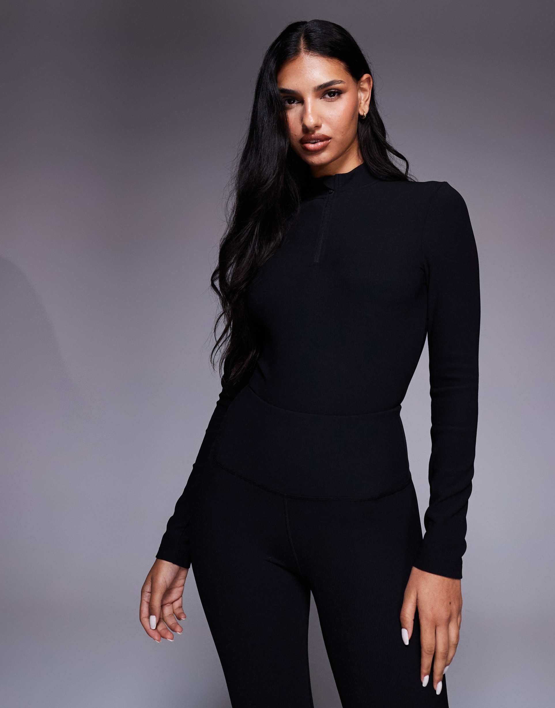 asos 4505 ski ribbed fleece back base layer bodysuit with thermal treatment in black