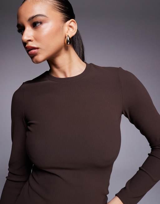 ASOS 4505 Ski ribbed fleece back base layer long sleeve with thermal treatment in coffee, 3 of 4