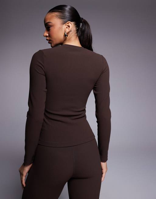 ASOS 4505 Ski ribbed fleece back base layer long sleeve with thermal treatment in coffee, 4 of 4