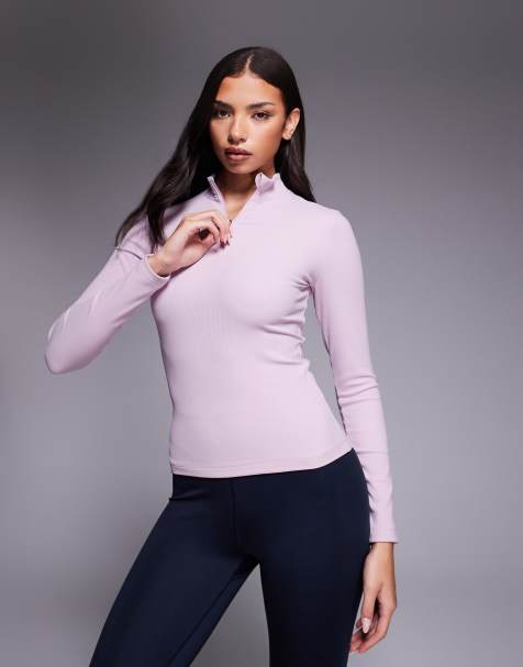 ASOS 4505 – Ski – Rosa, ribbad underställstopp med fleecelager, termisk behandling och 1/4-lång dragkedja - view 1
