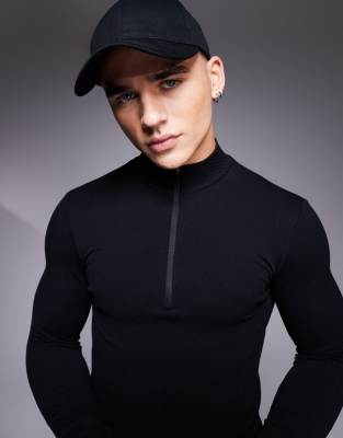 4505 Ski seamless thermal base layer 1/4 zip top in black