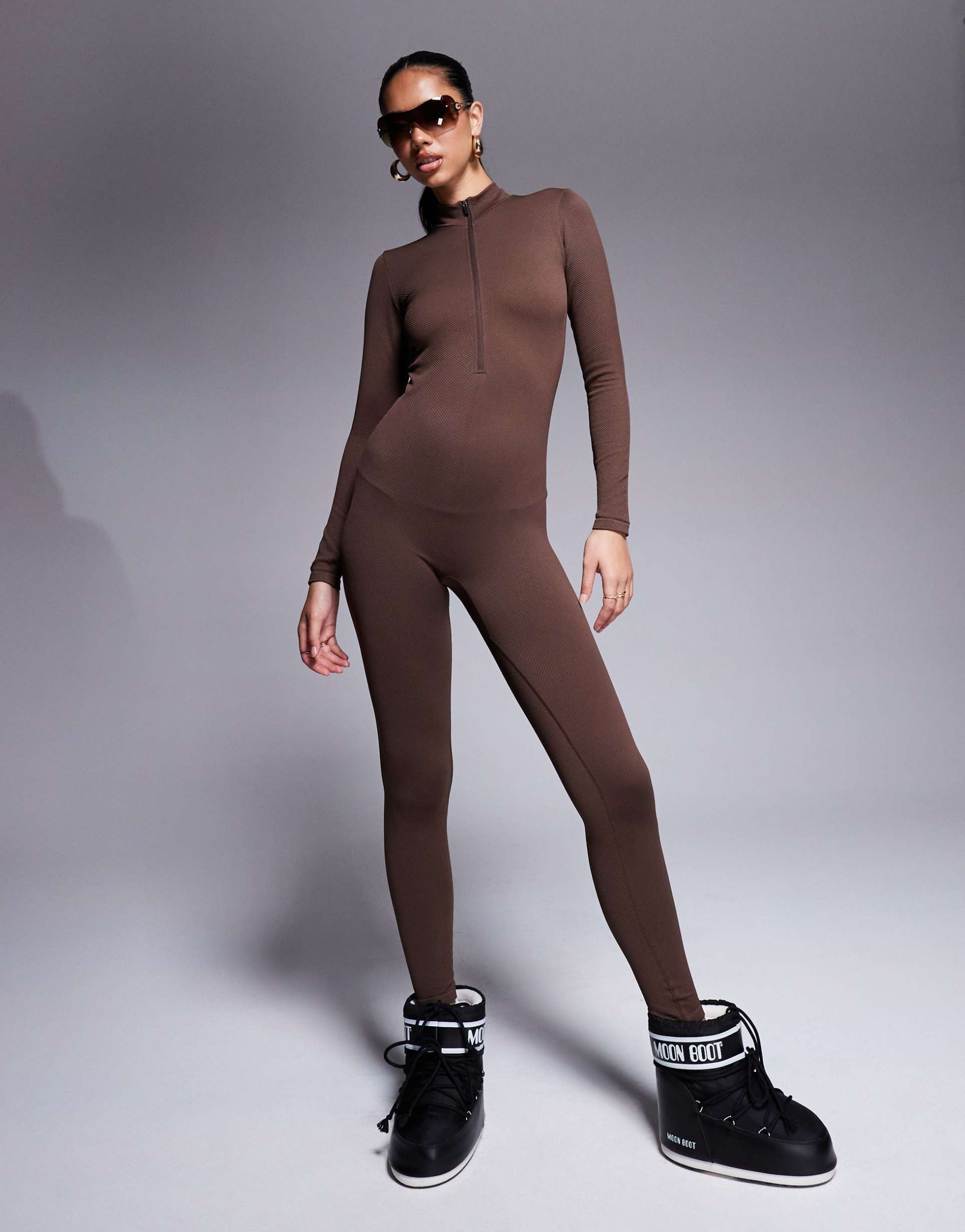 asos 4505 ski seamless thermal base layer onesie in brown