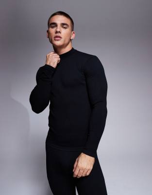 4505 Ski seamless thermal mock neck base layer top in black