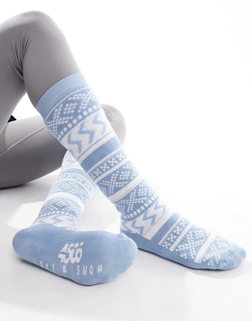 ASOS 4505 ski sock in intarsia pattern-Blue