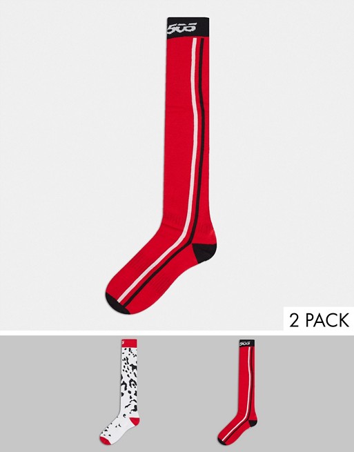 ASOS 4505 ski socks 2 pack in animal and red stripe