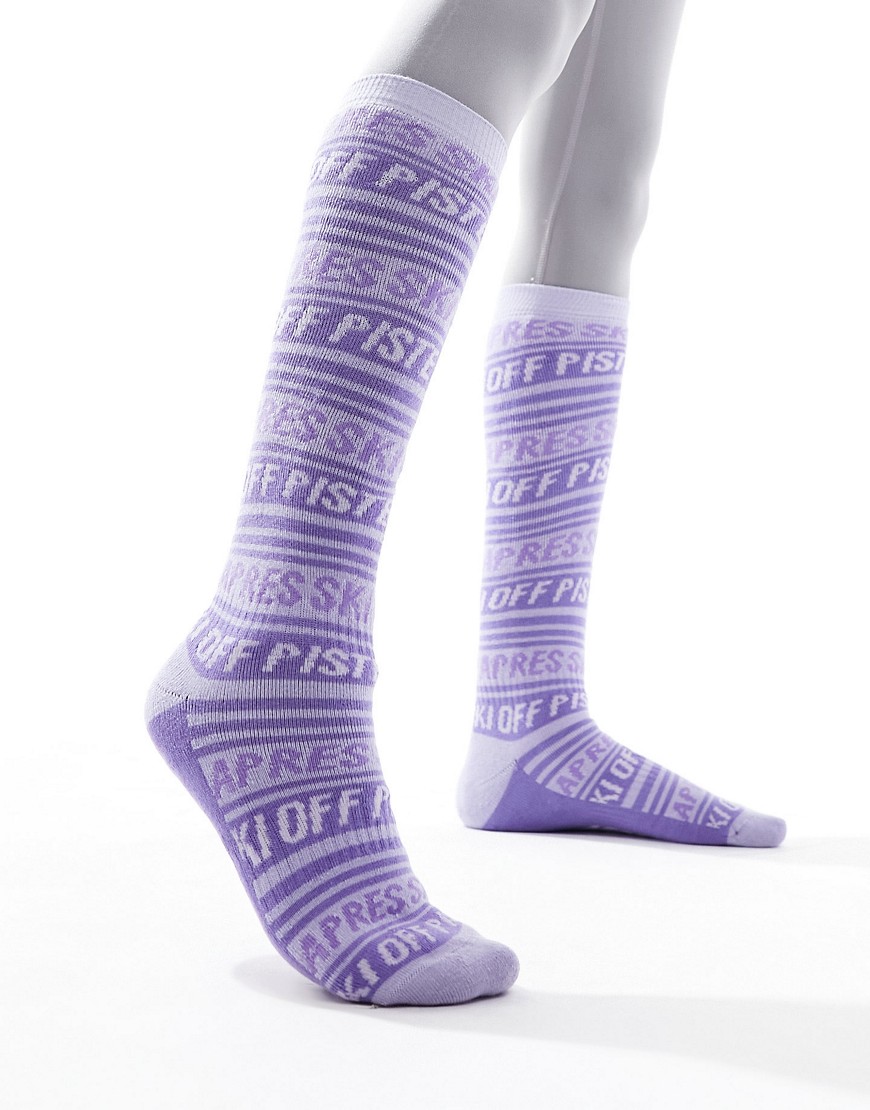 Asos Design 4505 Ski Socks In Lilac Apres Ski Print-purple