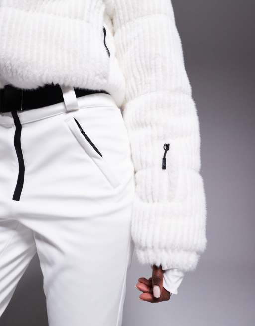 ASOS 4505 Ski soft shell and faux fur belted slim kick ski suit in white, 3 of 4