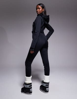 Asos 4505 Ski & Snow Asos 4505 Ski Soft Shell Belted Ski Suit With Skinny Leg And Faux Fur Hood In Black