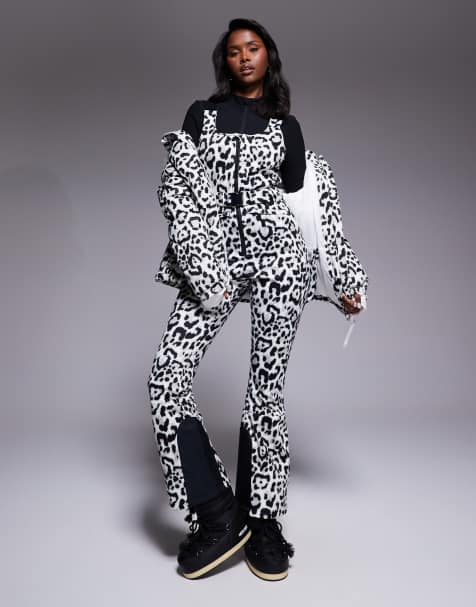 ASOS 4505 Ski soft shell belted water-repellent bib salopettes in snow leopard - view 1