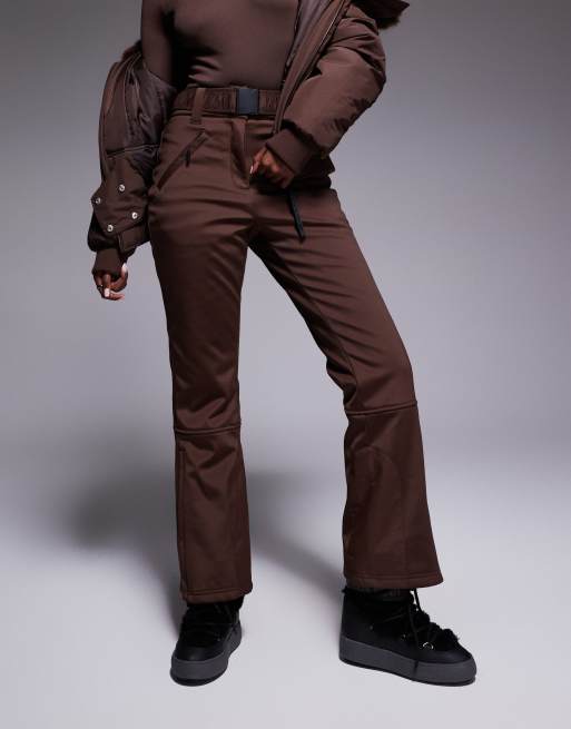 ASOS 4505 Ski soft shell straight leg belted ski pants in coffee
