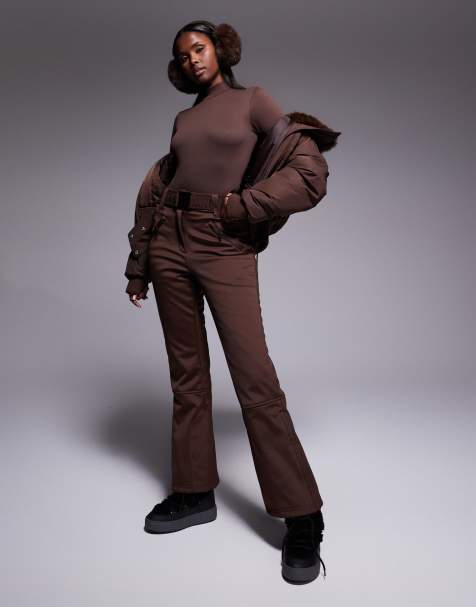 ASOS 4505 Ski soft shell straight leg belted ski trousers in coffee - view 1