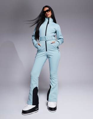 4505 Ski soft shell water repellent belted ski suit in turquoise-Blue