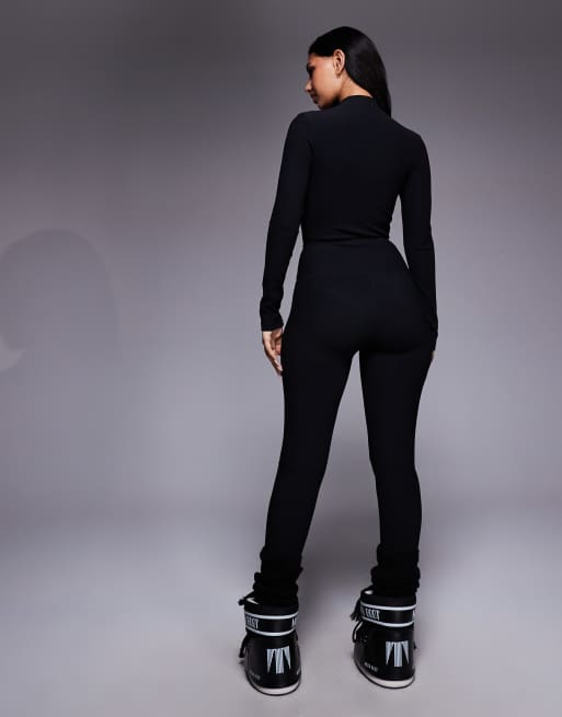 ASOS 4505 Ski - Sorte ribstrikkede skiunderbukser med fleece-inderside i termostof, 4 af 5