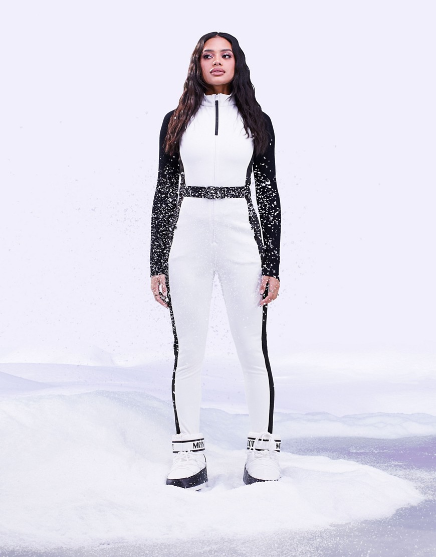 ASOS 4505 curve ski suit all-in-one with mono contrast detail-White