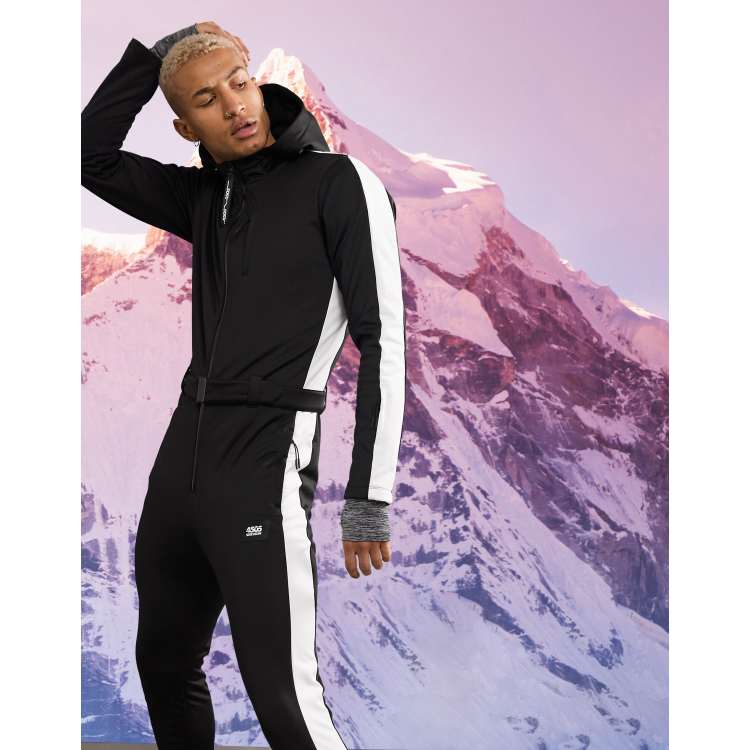 ASOS 4505 Petite ski fitted belted ski suit with hood and side stripe