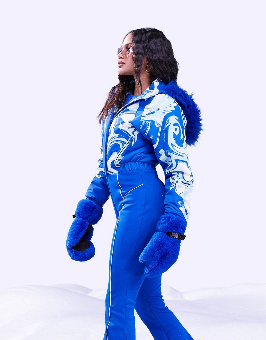 ASOS 4505 ski suit with blue swirl print