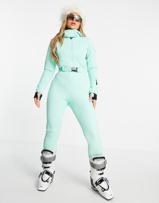 ASOS 4505 ski suit with fitted belted & faux fur hood ASOS