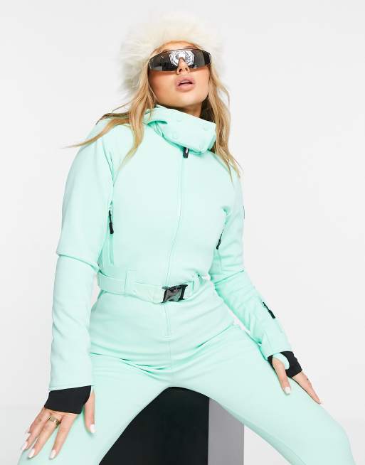 ASOS 4505 Tall ski fitted belted ski suit with fur faux hood