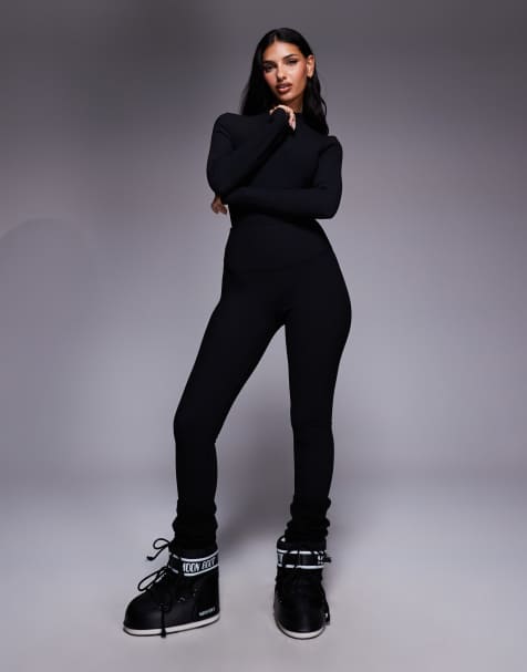 ASOS 4505 – Ski – Svarta, ribbade underställsleggnings med fleeceinsida och termisk behandling - view 1