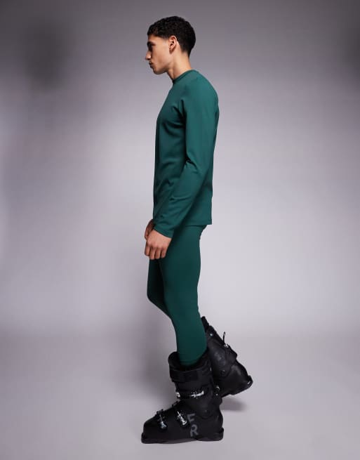 ASOS 4505 Ski thermal fleece back base layer legging with sweat wicking in dark green, 3 of 5