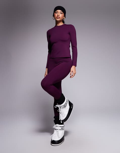 ASOS 4505 Ski thermal fleece back base layer legging with sweat wicking in plum - view 1