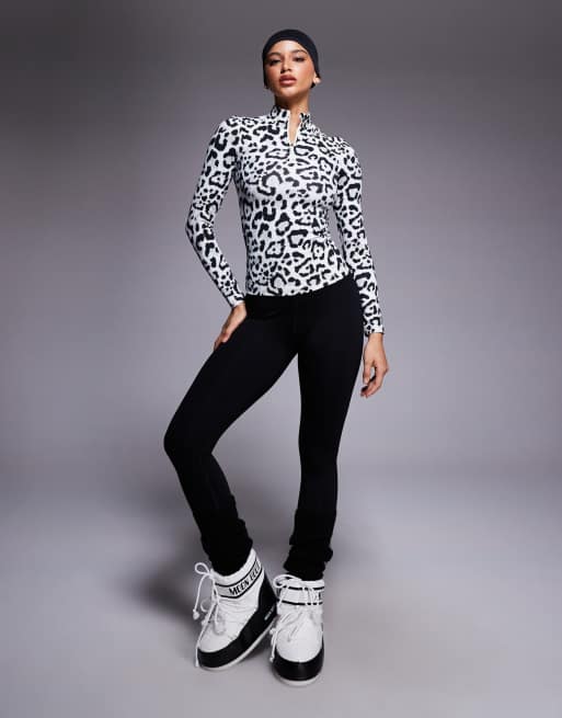 ASOS 4505 Ski thermal fleece back base layer long sleeve 1/4 zip with sweat wicking in snow leopard, 2 of 4