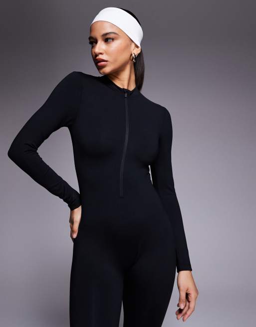 ASOS 4505 Ski fleece back base layer long sleeve unitard with thermal treatment in black