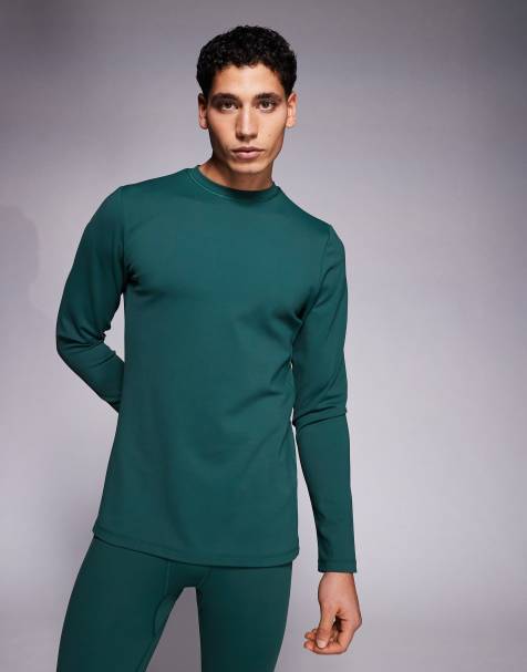 ASOS 4505 Ski thermal fleece back base layer long sleeve with sweat wicking in dark green - view 1