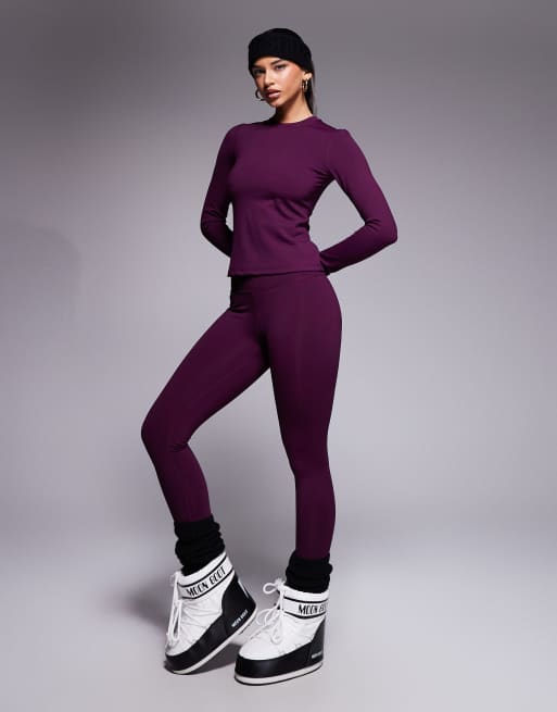 ASOS 4505 Ski thermal fleece back base layer long sleeve with sweat wicking in plum, 2 of 4