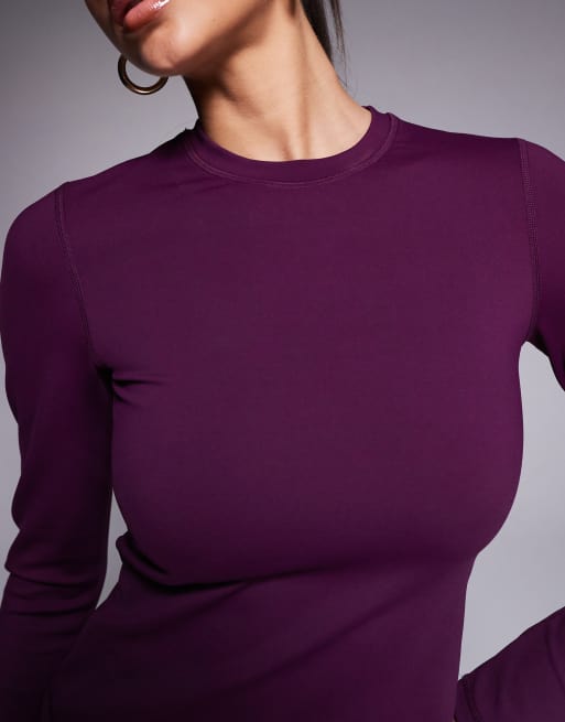 ASOS 4505 Ski thermal fleece back base layer long sleeve with sweat wicking in plum, 3 of 4