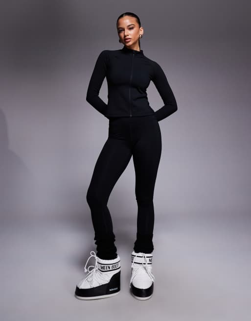 ASOS 4505 Ski thermal fleece back base layer long sleeve zip up top with sweat wicking in black, 2 of 4