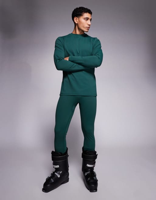 ASOS 4505 Ski thermal fleece lined base layer leggings with sweat wicking in dark green, 2 of 5