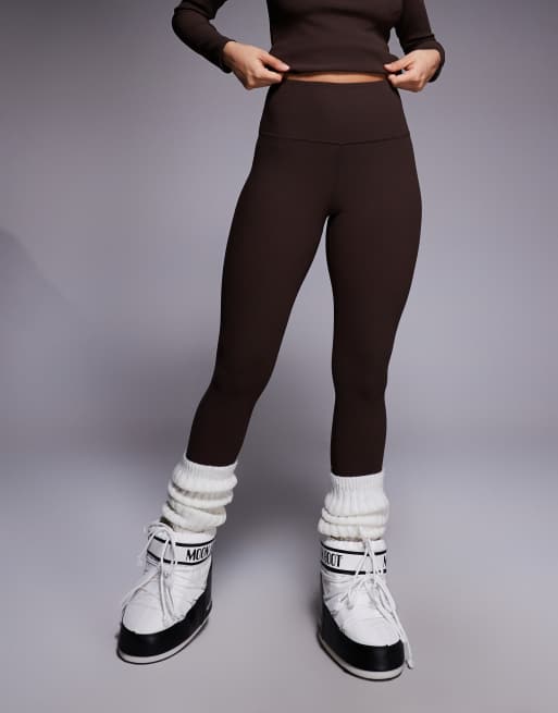 ASOS 4505 Ski thermal ribbed fleece back base layer legging with sweat wicking in coffee, 2 of 5