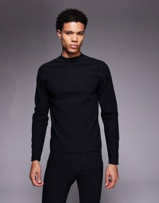Asos 4505 Ski & Snow Asos 4505 Ski Thermal Ribbed Fleece Back Base Layer Mock Neck With Sweat Wicking In Black
