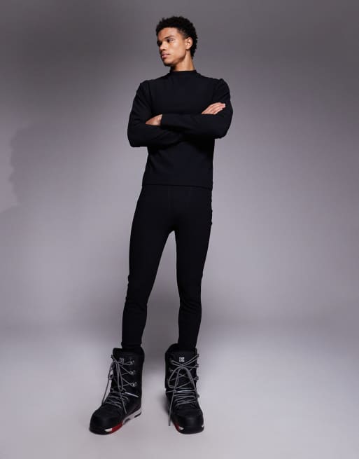 ASOS 4505 Ski thermal ribbed fleece back base layer mock neck with sweat wicking in black, 2 of 5