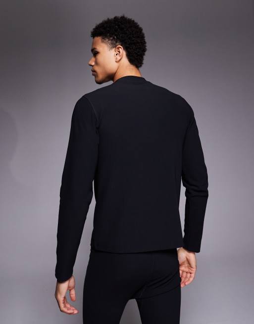 ASOS 4505 Ski thermal ribbed fleece back base layer mock neck with sweat wicking in black, 3 of 5