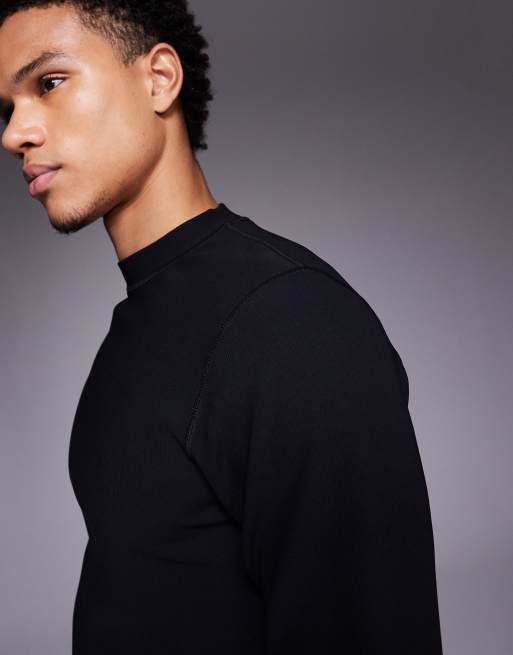 ASOS 4505 Ski thermal ribbed fleece back base layer mock neck with sweat wicking in black, 5 of 5