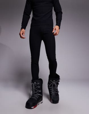 Asos 4505 Ski & Snow Asos 4505 Ski Thermal Ribbed Fleece Lined Sweat Wicking Base Layer Leggings In Black