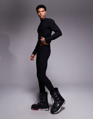Asos 4505 Ski & Snow Asos 4505 Ski Thermal Ribbed Fleece Lined Sweat Wicking Base Layer Leggings In Black