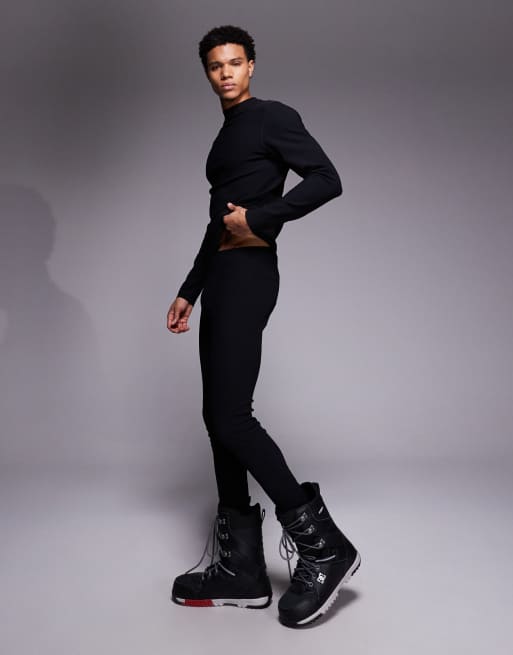 ASOS 4505 Ski thermal ribbed fleece lined sweat wicking base layer leggings in black, 2 of 5