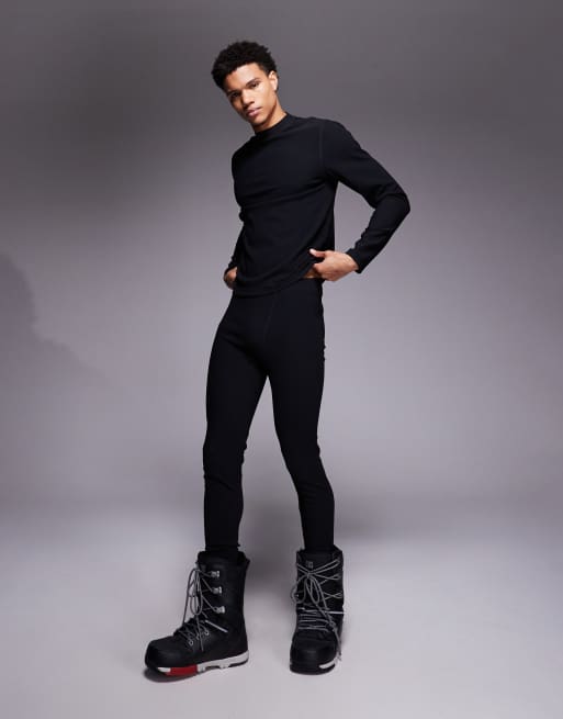 ASOS 4505 Ski thermal ribbed fleece lined sweat wicking base layer leggings in black, 3 of 5