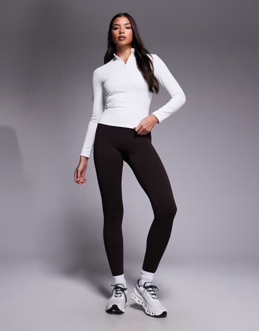 ASOS 4505 Ski - Top base layer a maniche lunghe bianco a coste con interno in pile con trattamento termico e zip corta, 2 di 4