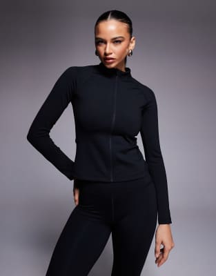 ASOS 4505 Ski - Top thermique zippé à manches longues avec envers en polaire et traitement thermique - Noir