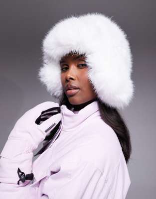 ASOS 4505 - Ski-Trappermütze aus Kunstpelz in Weiß