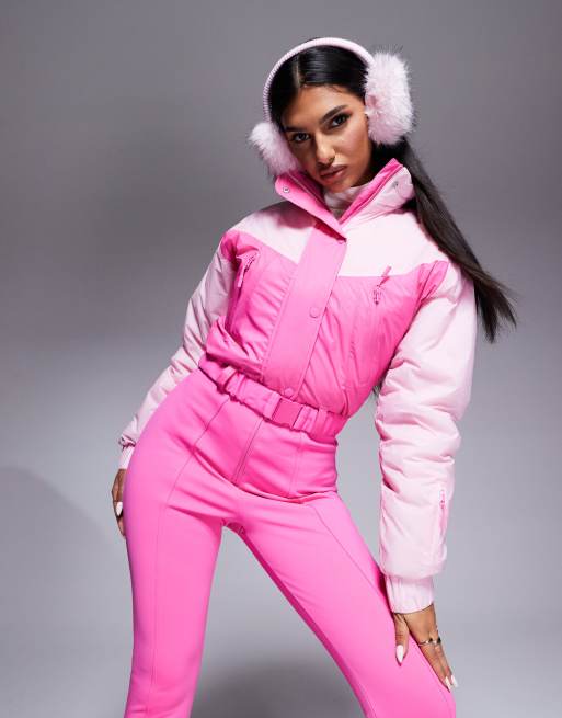 ASOS 4505 Ski water repellent insulated colour block retro ski suit in pink