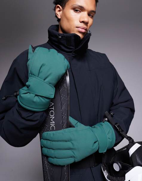 ASOS 4505 Ski water repellent ski glove with goggle wipe in dark green - view 1