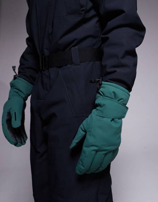 ASOS 4505 Ski water repellent ski glove with goggle wipe in dark green, 3 of 4