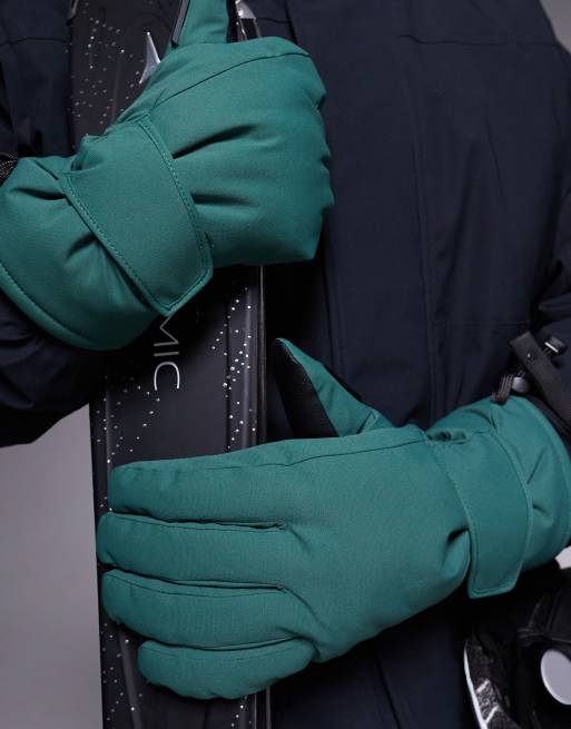 ASOS 4505 Ski water repellent ski glove with goggle wipe in dark green, 4 of 4